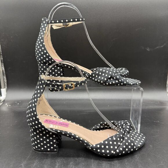 BETSEY JOHNSON Women's size 6.5 Polka Dot Fay Strappy Block Heel Sandals - Picture 1 of 7